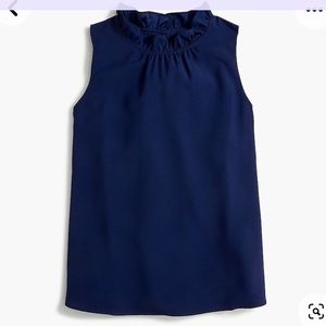 J. Crew Factory Ruffleneck Satin Crepe Sleeveless Blouse in Royal Blue, Large
